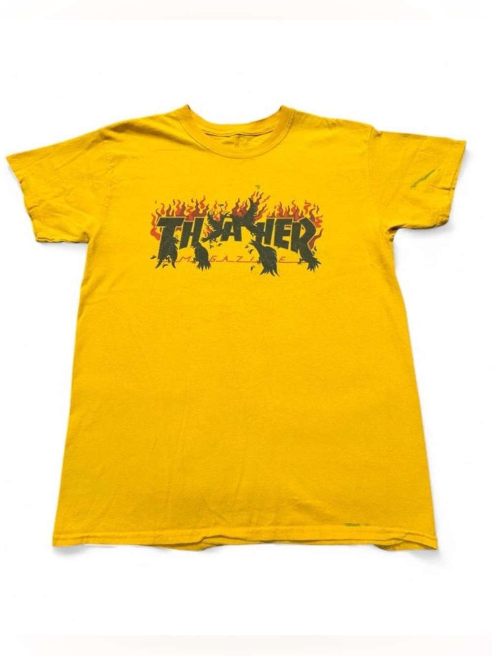 Thrasher Skateboarding Magazine Crow T Shirt Size M BK34 stained see pics no tag